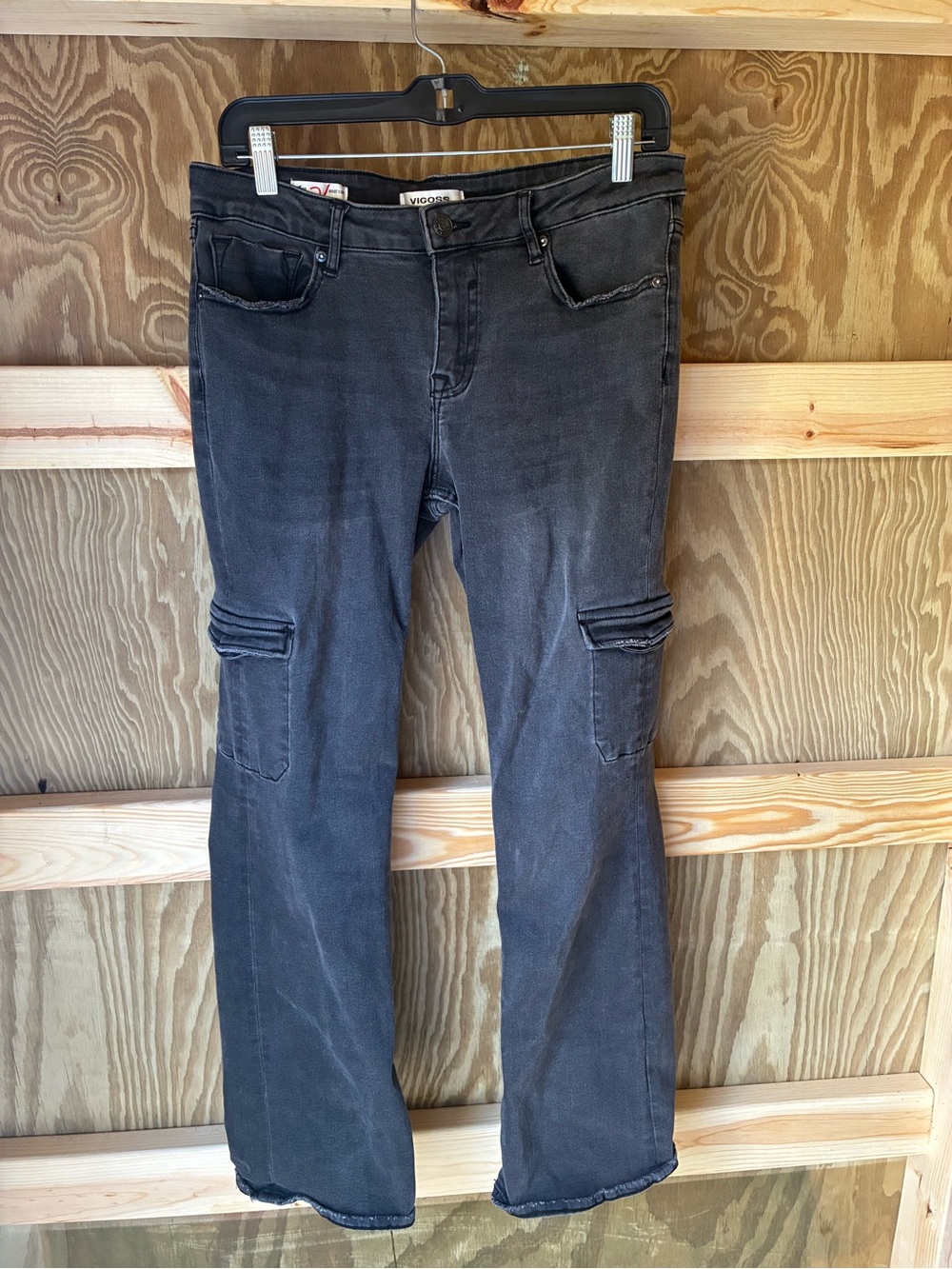 Vigoss Women’s Faded Black Bootcut Cargo Jeans
